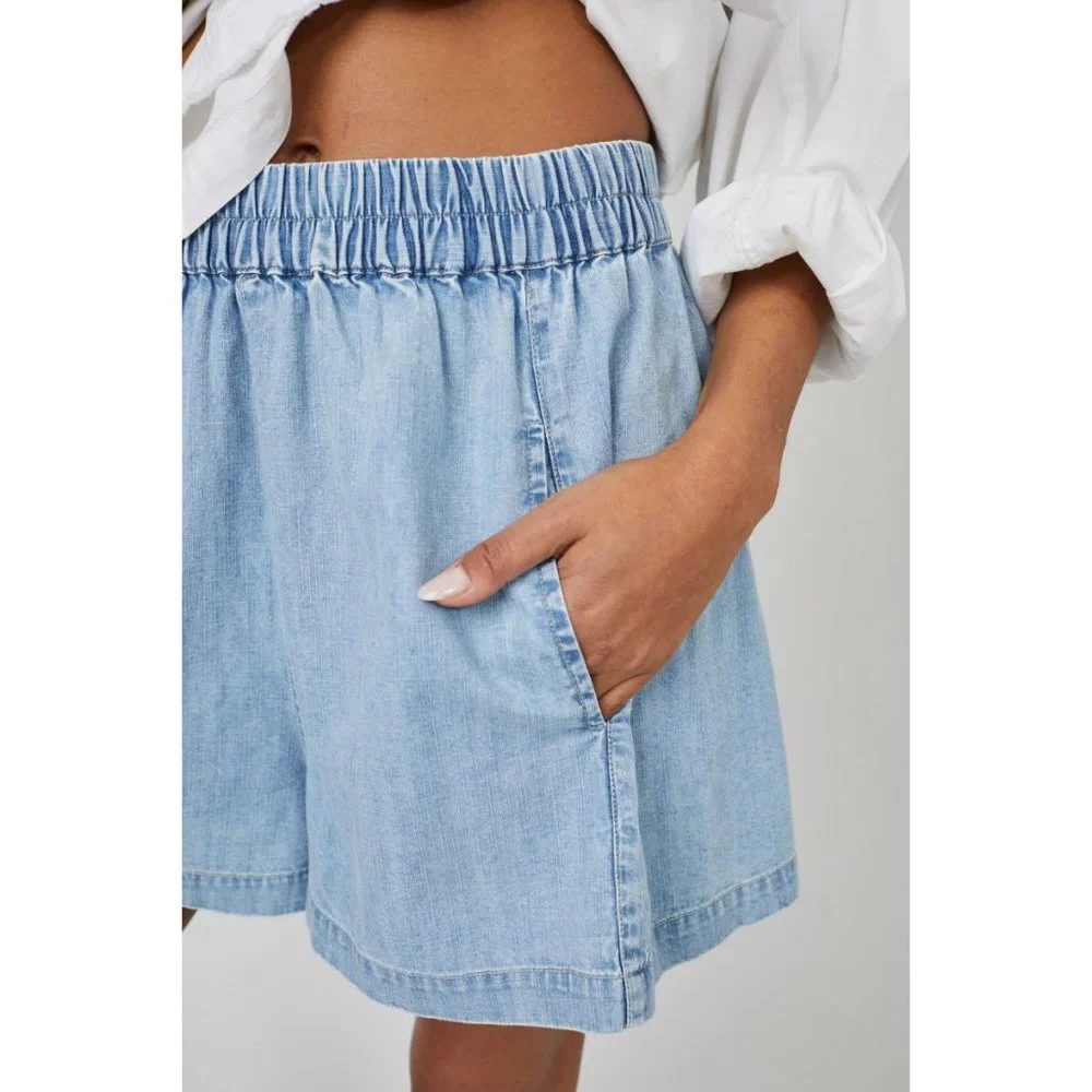 FREE PEOPLE Get Free Chambray Pull On Shorts / Lady Liberty - Picture 5 of 11
